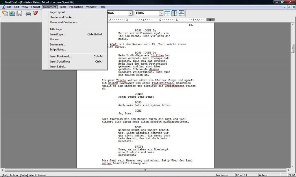 Final Draft Screenschot